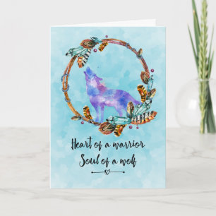 Quote with Howling Wolf in a Boho Wreath Thank You Card