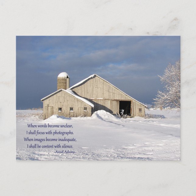Quote with old barn in winter holiday postcard (Front)