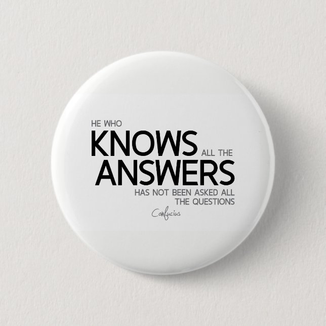 QUOTES: Confucius: Knows all the answers 6 Cm Round Badge (Front)