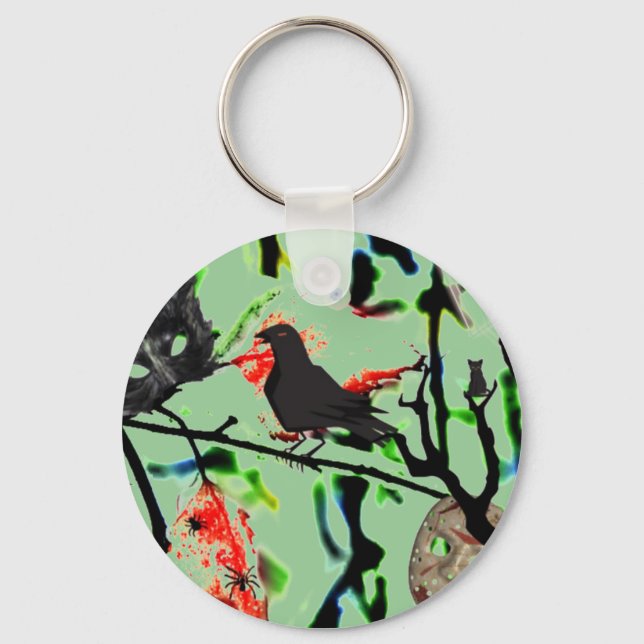 Quoth the Raven Nevermore, Halloween Collage Key Ring (Front)