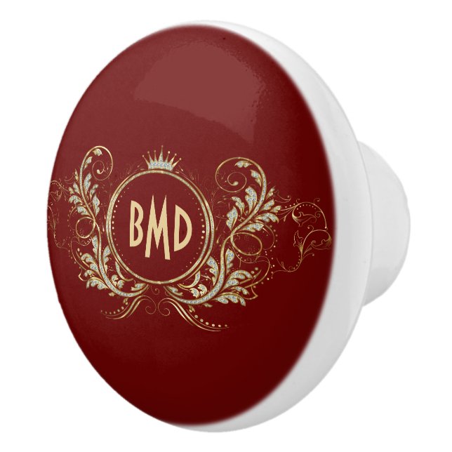 R And Faux Glitter Girly Floral Frame Ceramic Knob (Right)