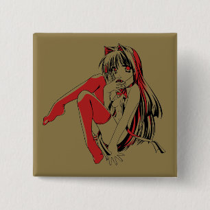 R & B Manga, Neko Catgirl Furry Loli Anime 15 Cm Square Badge