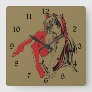 R & B Manga, Neko Catgirl Furry Loli Anime Square Wall Clock