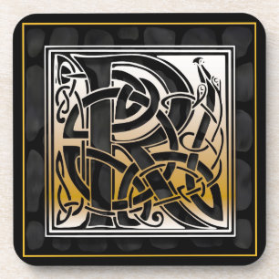 ‘R’ Celtic Black Stone Monogram Coasters