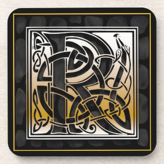 ‘R’ Celtic Black Stone Monogram Coasters