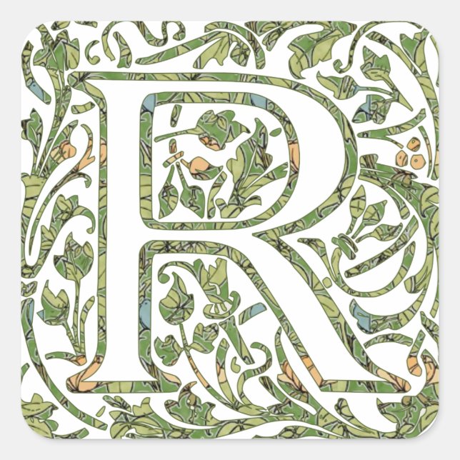 R Floral Monogram Square Sticker (Front)