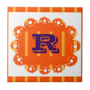 R for Retro customisable orange Tile