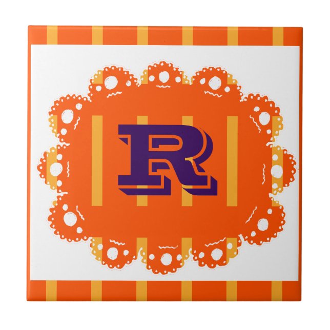 R for Retro customisable orange Tile (Front)