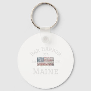 R Harbour Maine Usa American Flag Established Me V Key Ring