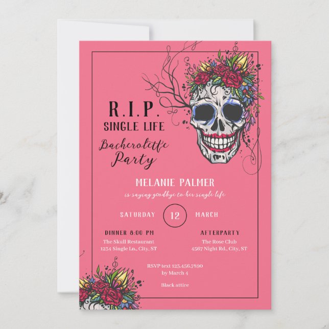 R.I.P. Skull & Roses Bachelorette Party Invitation (Front)
