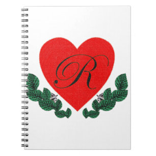 R in a heart notebook