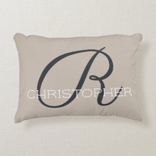 R Initial Neutral Taupe Tan Personalised Modern Decorative Cushion