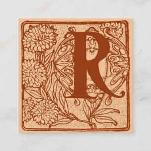 R initial with Chrysanthemums Square Business Card