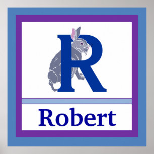 R is for Rabbit and Boy Name Wall Art for Kids