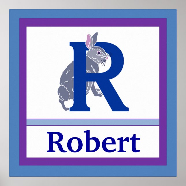 R is for Rabbit and Boy Name Wall Art for Kids (Front)