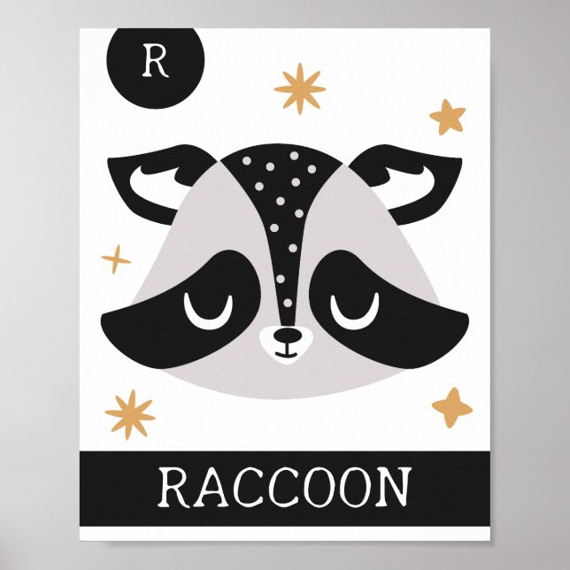 R is for Racoon, Nursery, Bedroom, Kids' Wall Art (Front)