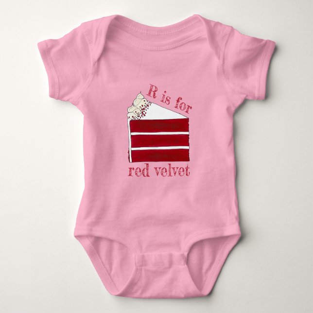 R is for Red Velvet Cake Slice Dessert Baking Food Baby Bodysuit (Front)