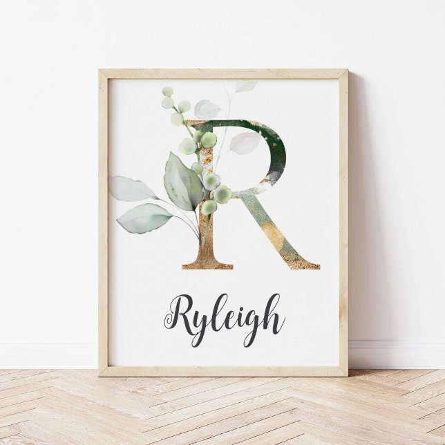 R Letter Monogram Greenery Nursery Name Wall Print (Creator Uploaded)