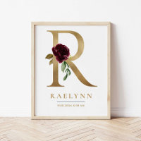 R Letter Monogram Name Marsala Floral Nursery