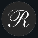 R Monogram Black and White Stickers<br><div class="desc">These stickers feature an elegant cursive R monogram. Great for wedding favours,  envelope seals,  etc.</div>
