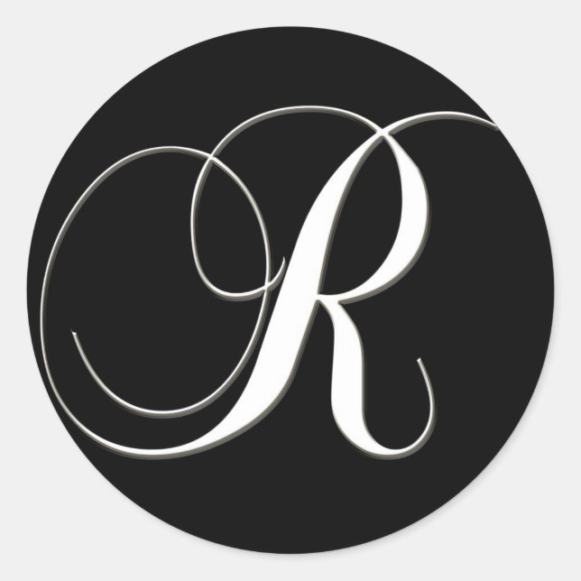 R monogram - elegant black and white classic round sticker (Front)