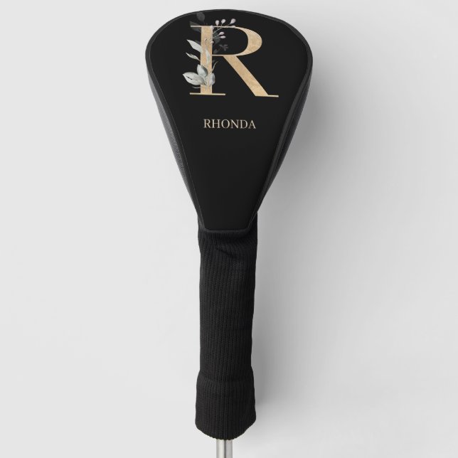 R Monogram Floral Personalised Golf Head Cover (Front)
