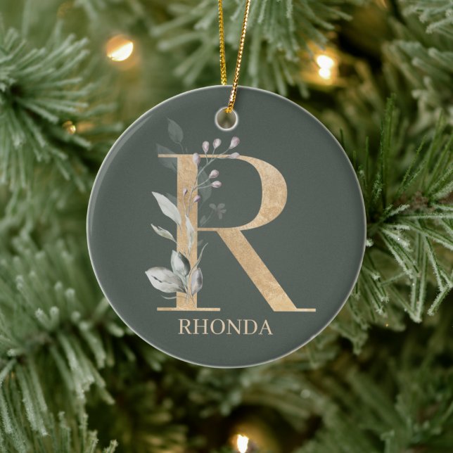 R Monogram Floral Personalized Ceramic Tree Decoration (Tree)