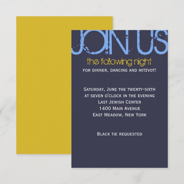 R Monogram Initial Bar Bat Mitzvah Party Card (Front/Back)