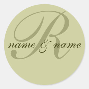 "R" monogram label, personalise first names Classic Round Sticker