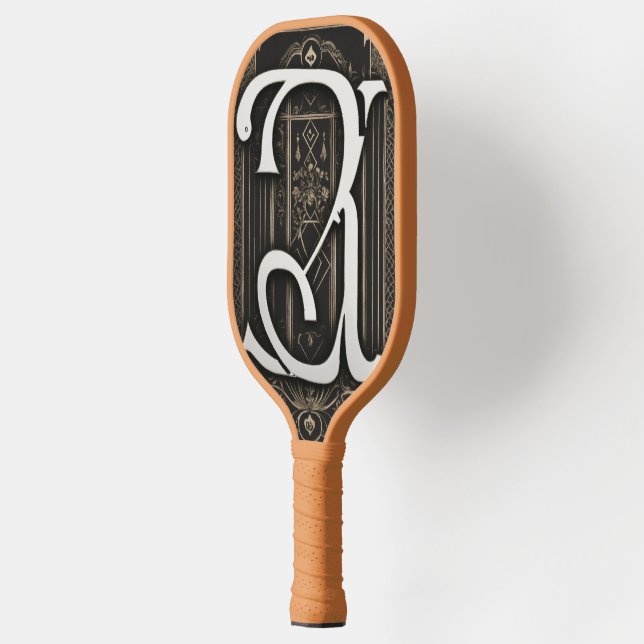 R monogram old german stylish simple mystery geome pickleball paddle (Left)