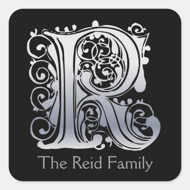 R Monogram "Silver Lace" design Envelope Seals (Front)