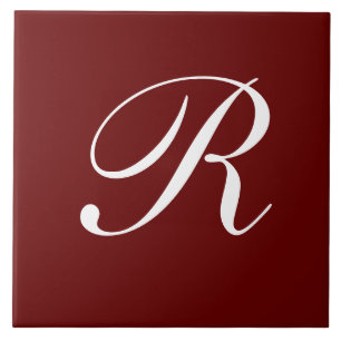 R Monogram, White on Dark Red, Tile