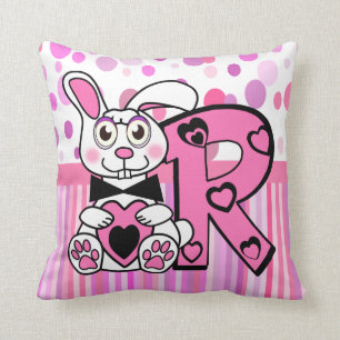 R rabbit kid's name initial cushion