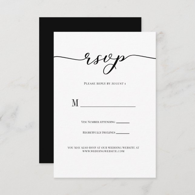 R.S.V.P. Wedding Reply Enclosure Card Black Script (Front/Back)