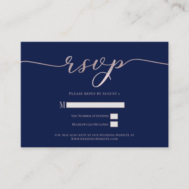 R.S.V.P. Wedding Reply Enclosure Navy Pink Script (Front)