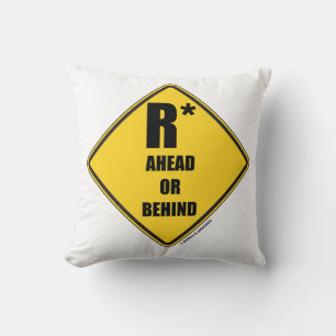 R-Star Ahead Or Behind Yellow Diamond Warning Sign Cushion
