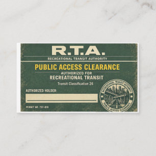 R.T.A. Public Access Clearance Business Card