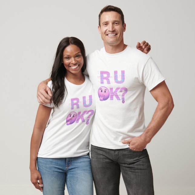 R U OK? Glitch Text Design T-Shirt (Unisex)