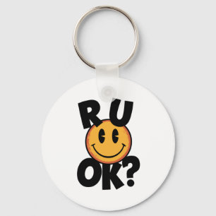 R U Ok Smiley Face Mental Health Design Sticker Key Ring