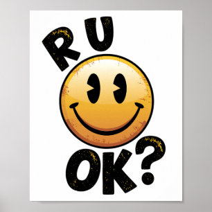 R U Ok Vintage Smiley Face Mental Health Sticker Poster