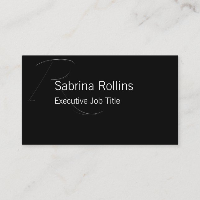 R - Zapfino Initial on Black Business Card (Front)