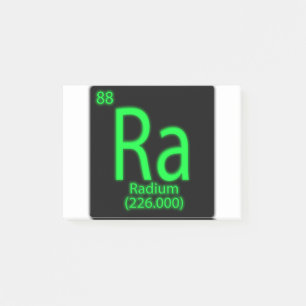 Ra Radium glowing in the dark. Radium was used as Post-it Notes