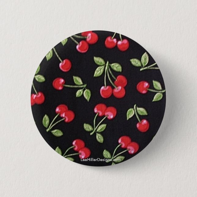 rab billy Rockabilly Red Cherries on Black  Gifts 6 Cm Round Badge (Front)