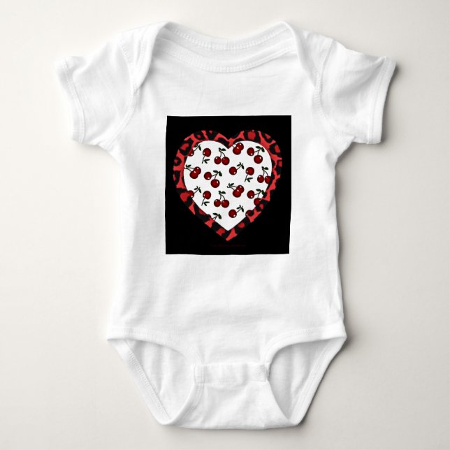 RAB cherries Leopard Print Heart Rockabilly Baby Bodysuit (Front)
