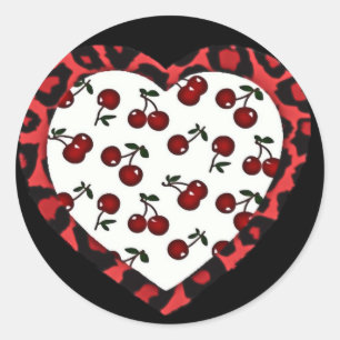 RAB cherries Leopard Print Heart Rockabilly Classic Round Sticker
