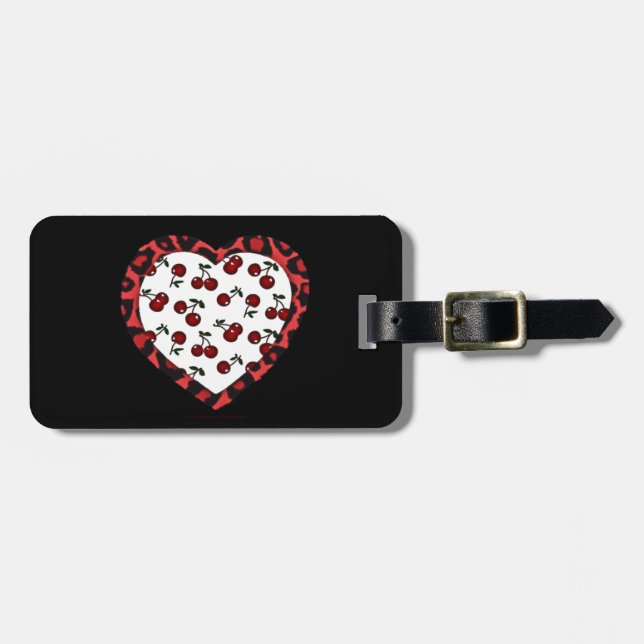 RAB cherries Leopard Print Heart Rockabilly Luggage Tag (Front Horizontal)