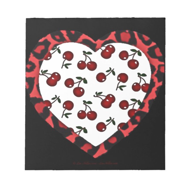 RAB cherries Leopard Print Heart Rockabilly Notepad (Front)