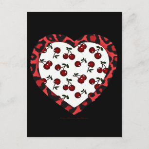 RAB cherries Leopard Print Heart Rockabilly Postcard