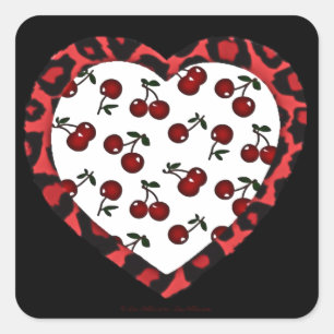RAB cherries Leopard Print Heart Rockabilly Square Sticker