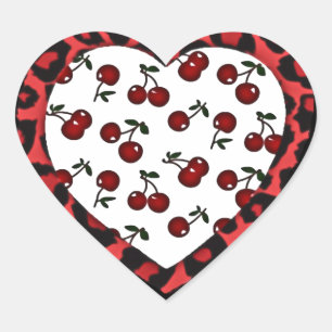 RAB cherries Leopard Print Heart Rockabilly Sticker